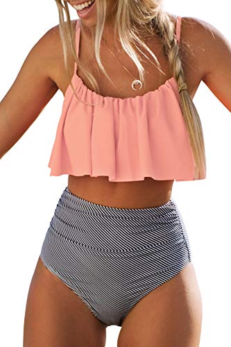 CUPSHE Women's High Waisted Falbala Bikini Set