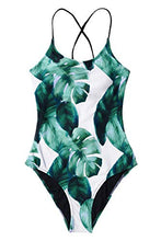 
                        
                          画像をギャラリービューアに読み込む, CUPSHE Women's Tropical Leaf Print Lined Lace Up Back Padded One Piece Swimsuit
                        
                      