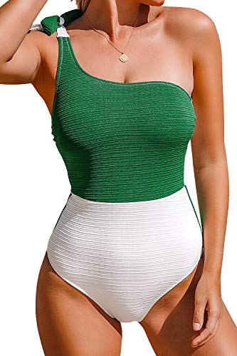CUPSHE Women's One Piece Swimsuit Color Block One Shoulder Bowknot Bathing Suit