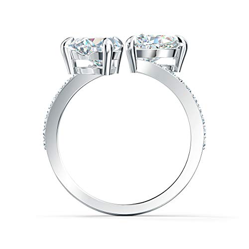 SWAROVSKI Women's Attract Soul Double Heart Ring Collection, Rhodium Finish, Clear Crystals - JOY2ESpree