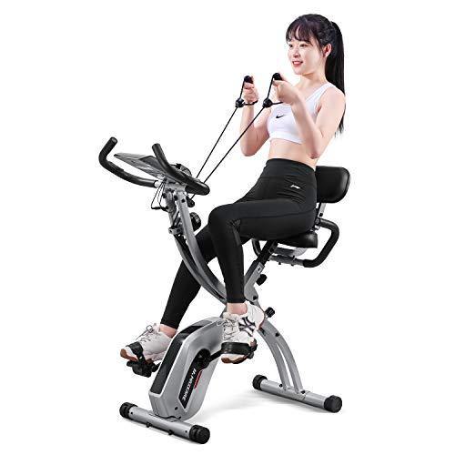 Maxkare Folding Exercise Bike Recumbent Stationary Magnetic Indoor 3-IN-1 Cycling Bike Foldable w/Pulse Sensor /Arm Resistance Bands/LCD Monitor - JOY2ESpree