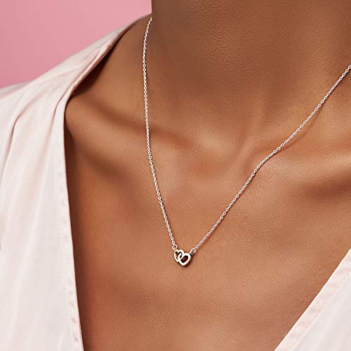 Pandora Jewelry Interlocked Hearts Collier Sterling Silver and 14K Yellow Gold Necklace, 17.7" - JOY2ESpree