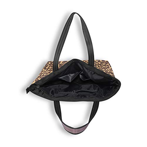 Tote Bag with Leopard Printed Elements for Women School Work Travel and Shopping (Large)