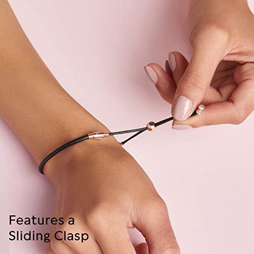 Pandora Jewelry Pandora Moments Black Leather Slider Cubic Zirconia Bracelet in Pandora Rose, 11.0" - JOY2ESpree