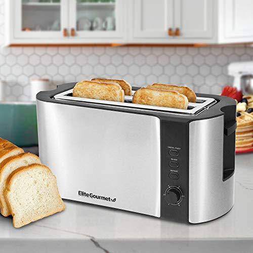 Elite Gourmet ECT-3100 Maxi-Matic 4 Slice Long Toaster with Extra Wide Slot for Bread, Croissants, and Buns, Reheat, Cancel and Defrost - JOY2ESpree
