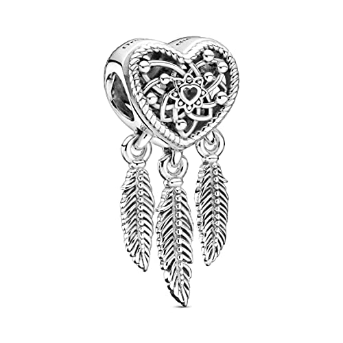 PANDORA Openwork Heart & Three Feathers Dreamcatcher 925 Sterling Silver Charm - 799107C00 - JOY2ESpree