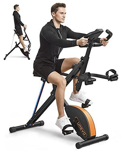 UREVO Stationary Exercise Bike Foldable 3 in 1 Magnetic Upright Bike Indoor Cycling Bike Squat Machine Row - JOY2ESpree
