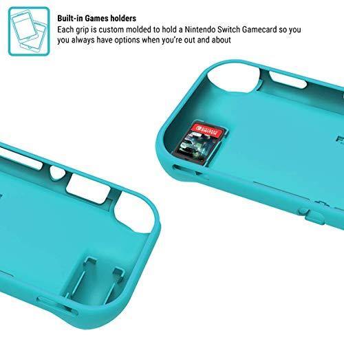 Orzly Grip Case for Nintendo Switch Lite – Case with Comfort Padded Hand Grips, Kickstand, Pack of Thumb Grips - Turquoise Blue - JOY2ESpree