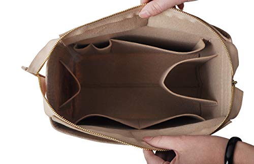 Vercord Felt Zipper Handbag Tote Purse Duffel Backpack Organizer Insert Beige Medium