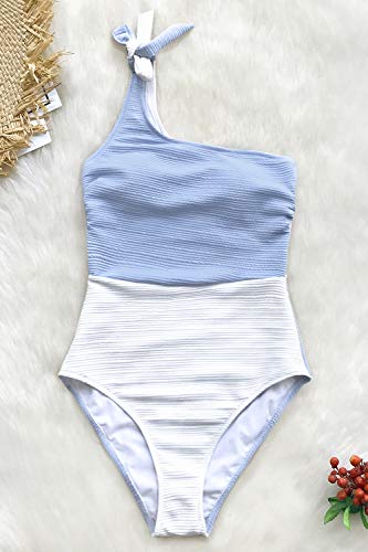 CUPSHE Women's One Piece Swimsuit Color Block One Shoulder Bowknot Bathing Suit