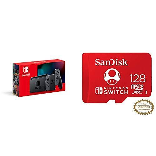 Nintendo Switch with Gray Joy‑Con - HAC-001(-01) + SanDisk 128GB MicroSDXC UHS-I Card - JOY2ESpree