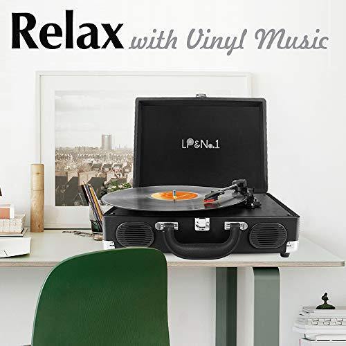 LP&No.1 Portable Suitcase Turntable with Stereo Speaker,3 Speeds Belt-Drive Vinyl Record Player Black - JOY2ESpree