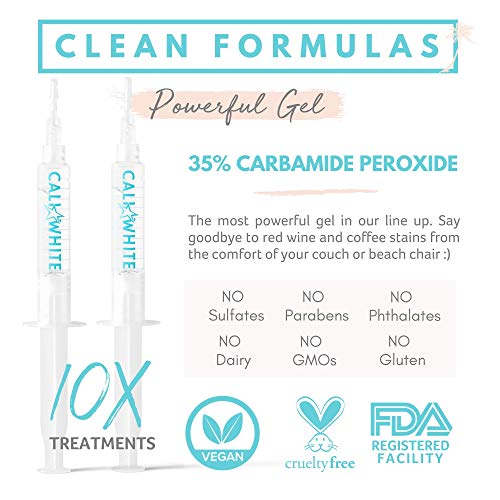 Cali White Vegan Teeth Whitening Kit with LED Light, Made in USA, Natural & Organic Peroxide Gel