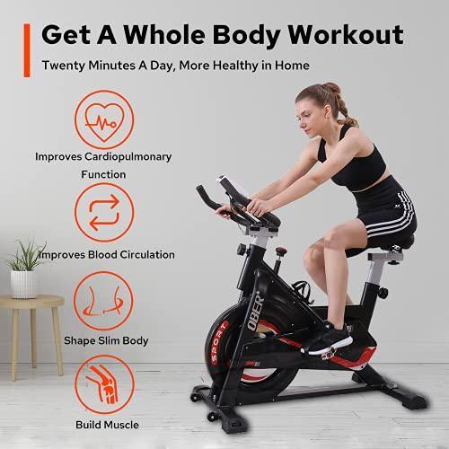 Ober Stationary Exercise Bike 300 lb Capacity, Cardio Workout Spin Bikes for Home, Indoor Cycling Bike with Heart Rate Monitor - JOY2ESpree