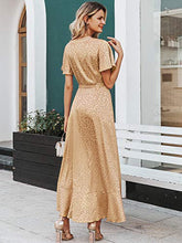 
                        
                          Load image into Gallery viewer, Miessial Women's Summer Chiffon V Neck Ruffle Maxi Dress Polka Dot Long Beach Wrap Dress
                        
                      