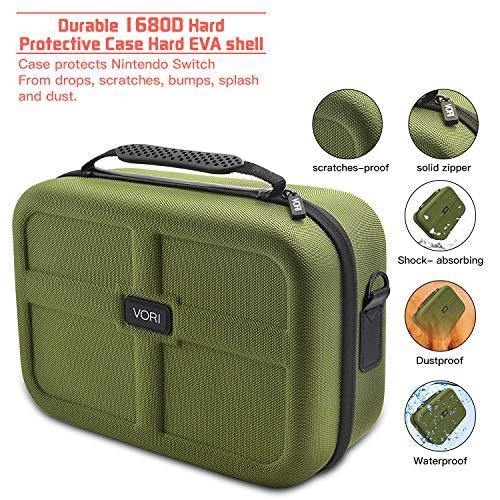 Carrying Case for Nintendo Switch, VORI Travel Games Storage Bag for Nintendo Switch Console & Accessories, Army Green - JOY2ESpree