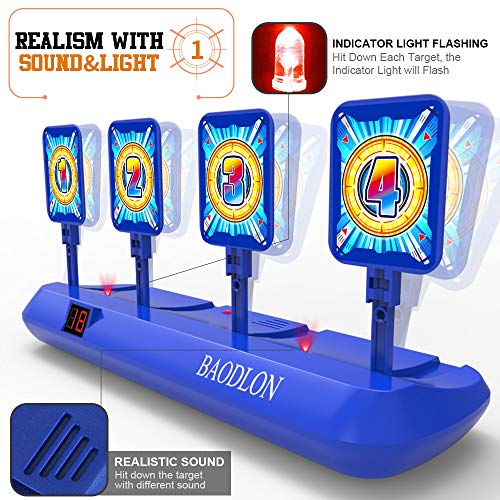 BAODLON Digital Shooting Targets with Foam Dart Toy Gun, Electronic Scoring Auto Reset 4 Targets Toys, Fun Toys for Age of 5, 6, 7, 8, 9, 10+ Years Old Kids, Boys & Girls, Compatible with Nerf Toys