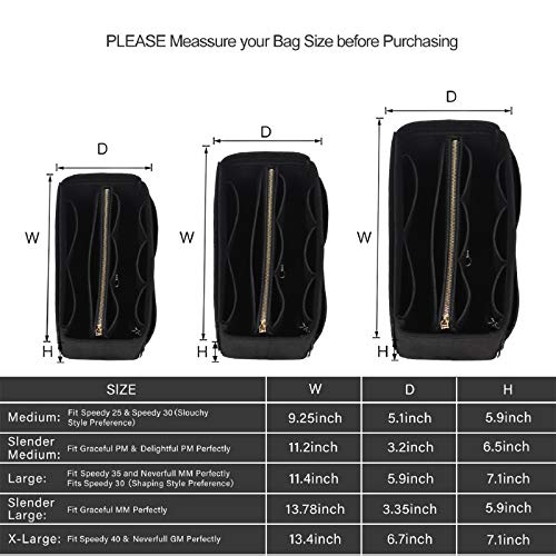 Purse Organizer Insert, Bag Organizer, Bag in Bag, Perfect for Speedy Neverfull and More, 5 Size (X-Large, Black)