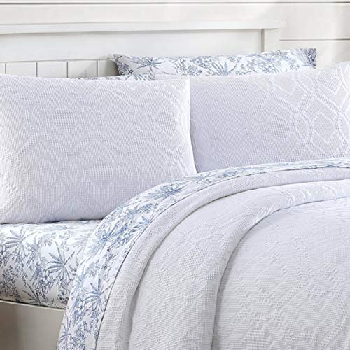Tommy Bahama | Waffle Collection | Comforter Set Cotton Bedding in a Reversible Waffle Weave Texture, King, White,USHSA51166596,3