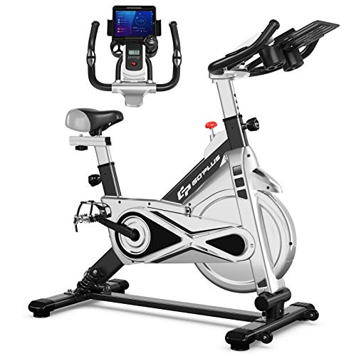 Goplus Adjustable Exercise Bike, Stationary Silent Bicycle with Dual-Spring Shock Absorption Design - JOY2ESpree