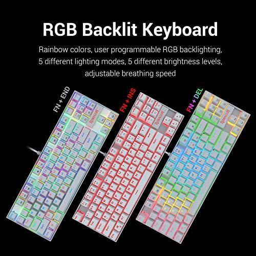 Redragon K552 Mechanical Gaming Keyboard 60% Compact 87 Key Kumara Wired Cherry MX Blue Switches Equivalent for Windows PC Gamers (RGB Backlit White) - JOY2ESpree