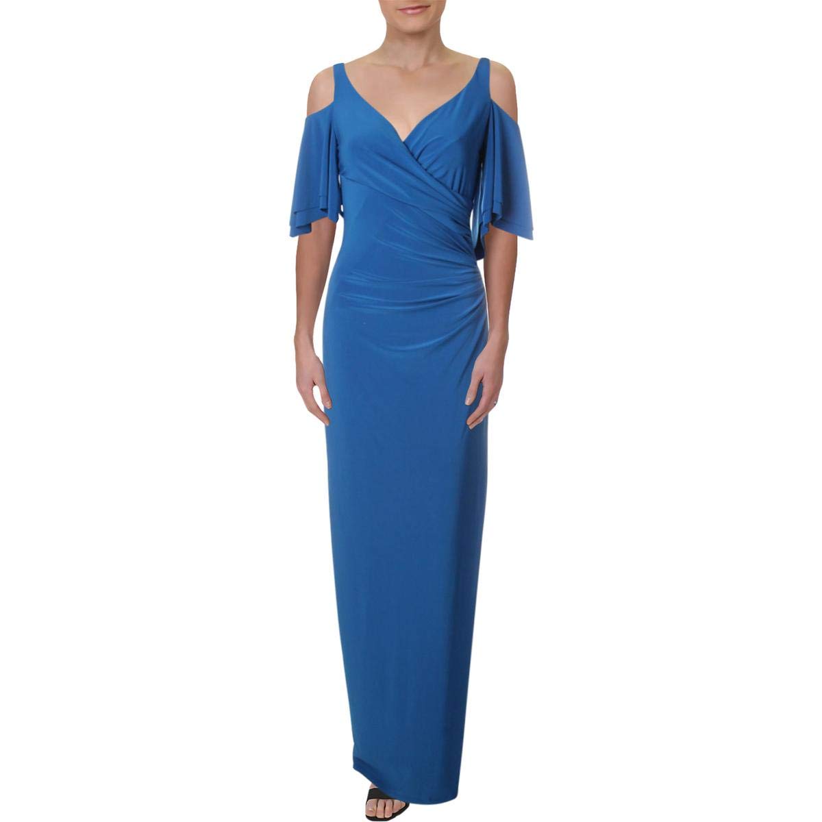 LAUREN RALPH LAUREN Womens Patlee Cold Shoulder Full Length Evening Dress Blue 8