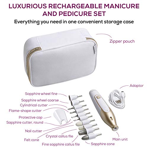 Beurer 14-piece Professional Manicure & Pedicure Nail Drill Kit, Cordless, 10 Attachments, 3 Speed Settings