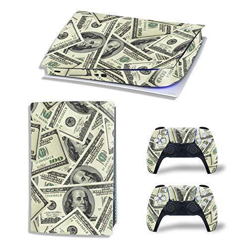 DOMILINA PS5 Skin Stickers, Full Body Vinyl Decal Cover for Playstation 5 Digital Edition Console & Controllers - Dollar - JOY2ESpree