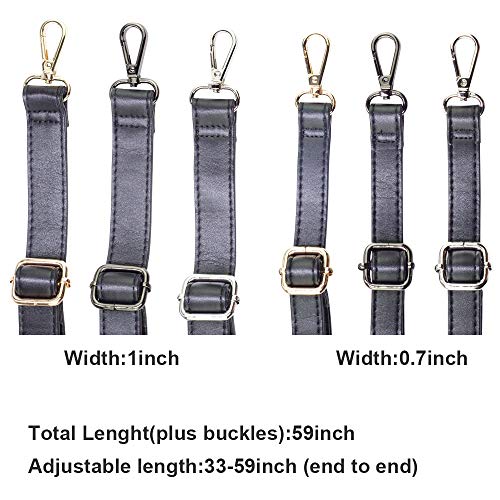 SUPXINJIA Leather Purse Strap Replacement - Adjustable for Handbags Crossbody or Shoulder Bags 34-59 Inch Long, 0.7 Inch Wide, Black with Gold Clasp