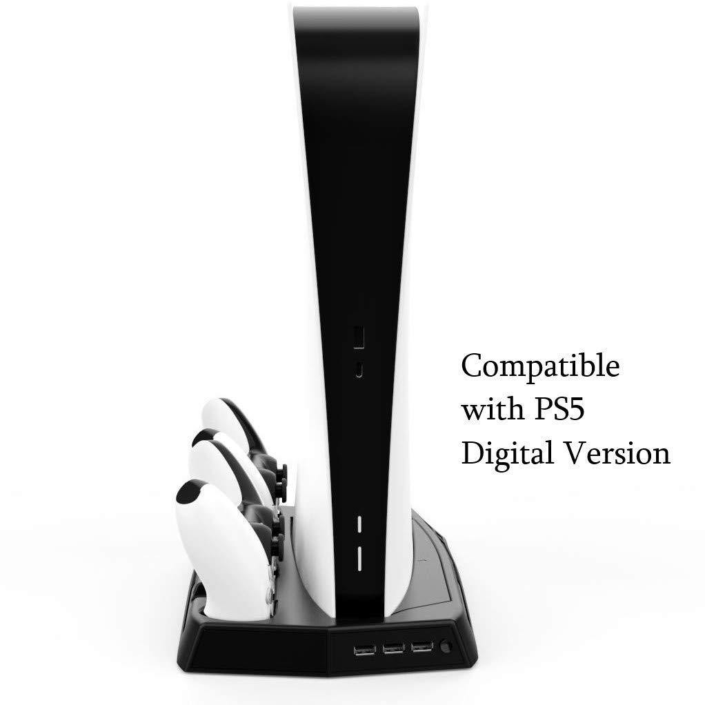 PS5 PlayStation 5 Digital and Disk Version Game Accessories, Vertical Stand Console Cooling Fan, Dual Charging Dock with 3 USB HUB Charger Ports - JOY2ESpree