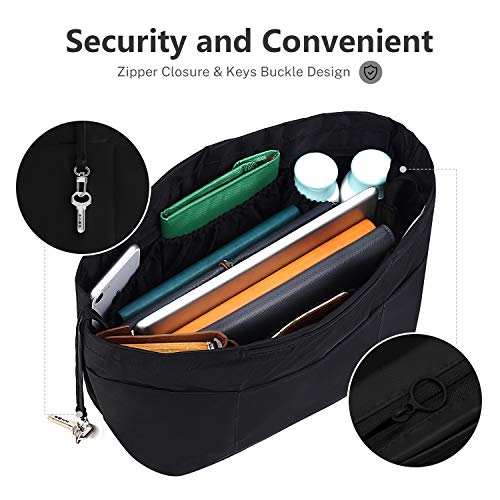 bridawn Nylon Tote Organizer Purse Insert Pocketbook Organizer Insert Handbag Divider with Handles Zipper Closure