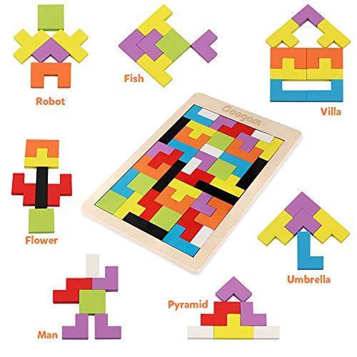 Coogam Wooden Blocks Puzzle Brain Teasers Toy Tangram Jigsaw Intelligence Colorful 3D Russian Blocks Game - JOY2ESpree