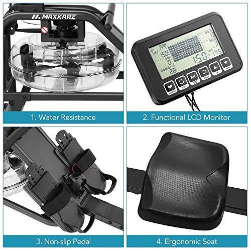 MaxKare Water Rower Rowing Machine Foldable Water Resistance Row Machine with Large LCD Monitor and Phone Holder for Home Cardio Exercise Equipment - JOY2ESpree