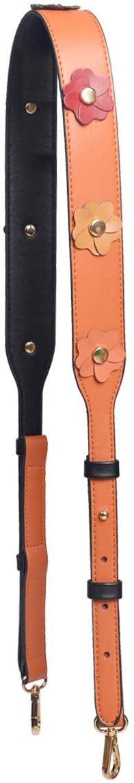 Beaulegan Wide Studded Flower Leather Purse Strap Replacement - Adjustable for Shoulder Crossbody Bag (Black/Gold Clasp)