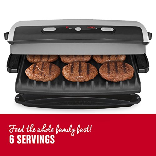 George Foreman 6-Serving Removable Plate Grill and Panini Press, Silver, GRP99,Silver and Black - JOY2ESpree