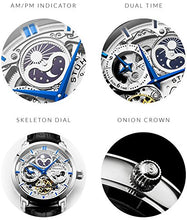
                        
                          Muat gambar ke penampil Galeri, Stührling Original Mens Watch Stainless Steel Automatic, Skeleton Dial, Dual Time, AM/PM Sun Moon,Genuine Leather Strap 371 Watches for Men Series
                        
                      