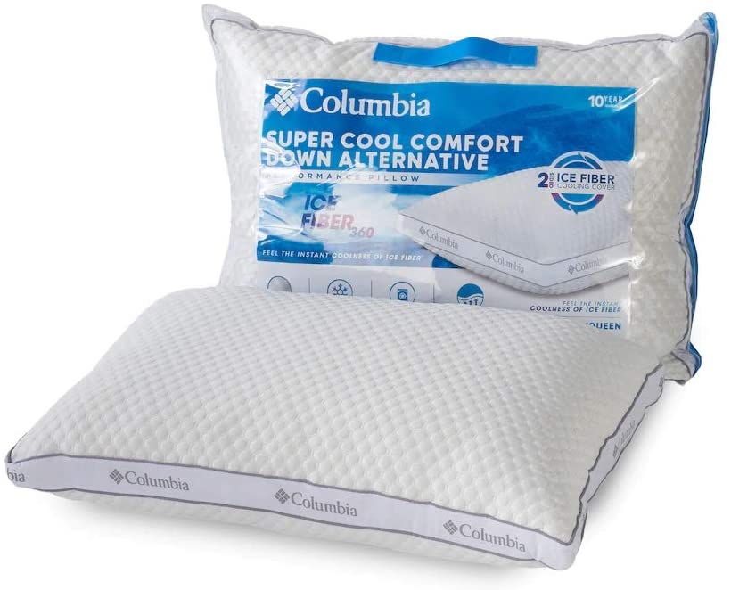 Columbia Comfort Ice Fiber Side Sleeper Down Alternative Bed Pillow - Instant Cooling 2 Sided Ice Fiber Cover