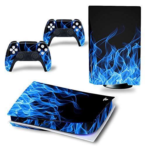 PS5 Skin Stickers Decal Full Body Vinyl Cover for Playstation 5 Console and Controllers (Disk Edition, Blue Fire) - JOY2ESpree