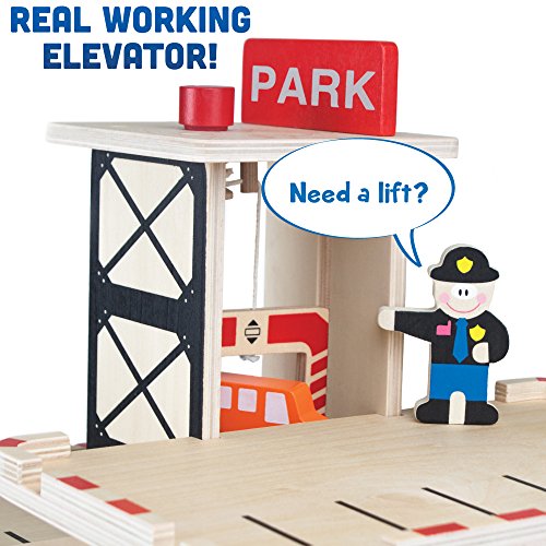 Imagination Generation Downtown Deluxe Wooden Parking Garage Ramp & Service Station Playset with Elevator
