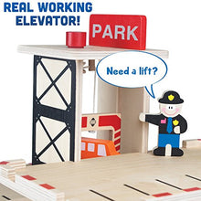 
                        
                          Load image into Gallery viewer, Imagination Generation Downtown Deluxe Wooden Parking Garage Ramp &amp; Service Station Playset with Elevator
                        
                      