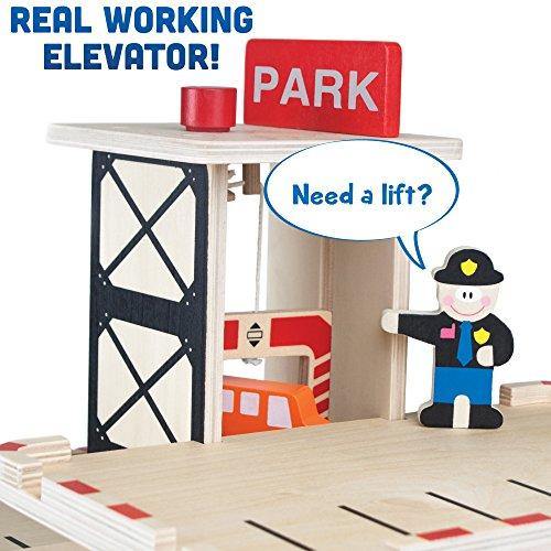 Imagination Generation Downtown Deluxe Wooden Parking Garage Ramp & Service Station Playset with Elevator