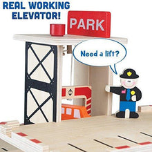 
                        
                          Load image into Gallery viewer, Imagination Generation Downtown Deluxe Wooden Parking Garage Ramp &amp; Service Station Playset with Elevator
                        
                      
