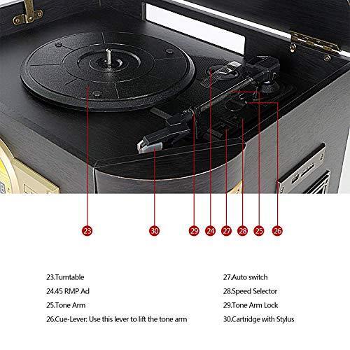 Cassette Record Player,Phonographs DLITIME 3-Speed Vinyl Turntable Built-in Bluetooth 2x9W Speakers - JOY2ESpree