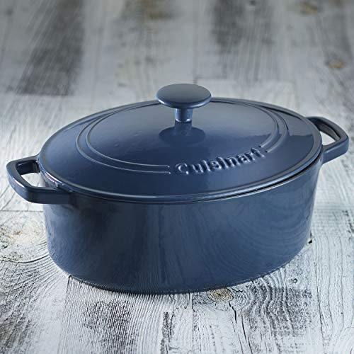 Cuisinart Cast Iron Casserole, 5.5 Qt Oval Covered, Enameled Provencial Blue - JOY2ESpree