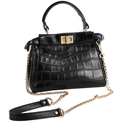 kilofly 2pc Gold Plated Faux Leather Removable Clutch Chain Shoulder Straps Set