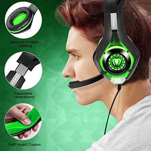 BlueFire Stereo Gaming Headset for Playstation 4 PS4 Over-Ear Headphones with Mic and LED Lights for Xbox One, PC, Laptop(Green) - JOY2ESpree