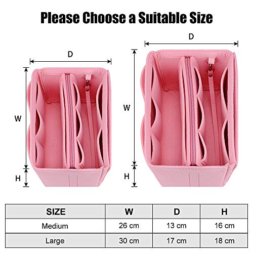 JessLab Felt Purse Organizer Insert with 14 Pockets and Detachable Zip Pouch
