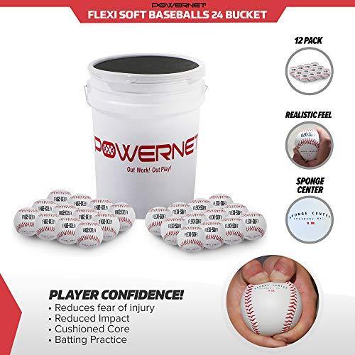 PowerNet Flexi Soft Baseballs 24 Pack with Bucket Bundle | Cushioned Core Safety Ball - JOY2ESpree