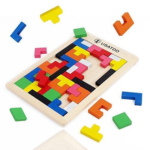 USATDD Wooden Puzzles Brain Teasers Toy Russian Tangram Colorful Jigsaw Game Wood Puzzles - JOY2ESpree