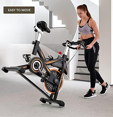 Topseek Indoor Cycling Bike - Exercise Bike for Home Gym Stationary Bikes with Comfortable Seat Cushion, Silent Belt Drive, iPad Holder and Hand Pulse - JOY2ESpree